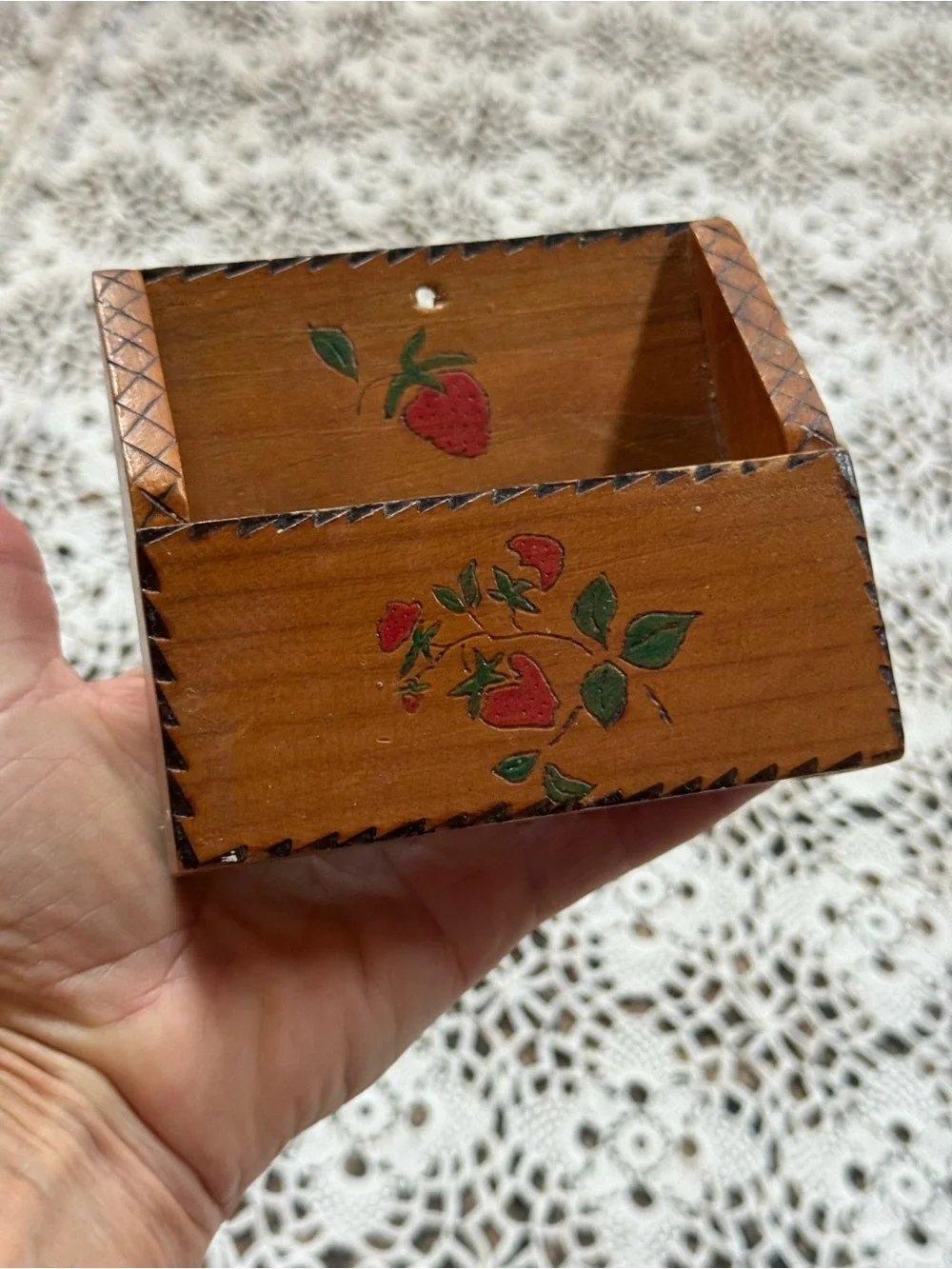 Vintage Hand-Painted Strawberry Wooden Wall Box